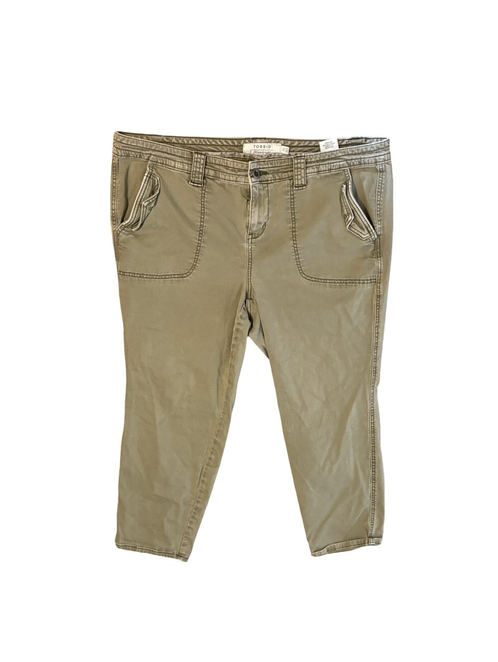 Torrid Women's Military Crop Ankle Twill Pants Olive Green Boho Stretch Size 20